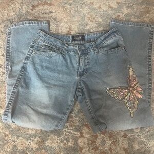 Angels Jeans Butterfly crystal sequin denim hipster pants y2k